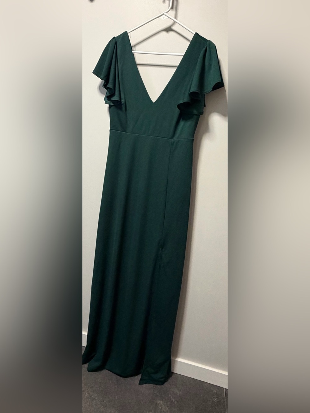 Birdy Grey Deep Green V-Neck Maxi Dress with Flutter Sleeves